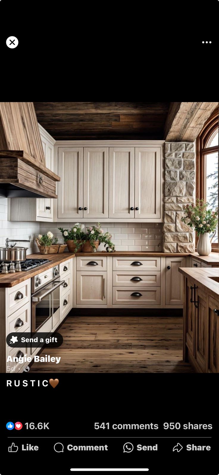 a kitchen with white cabinets and wooden floors is shown on the instagramture page