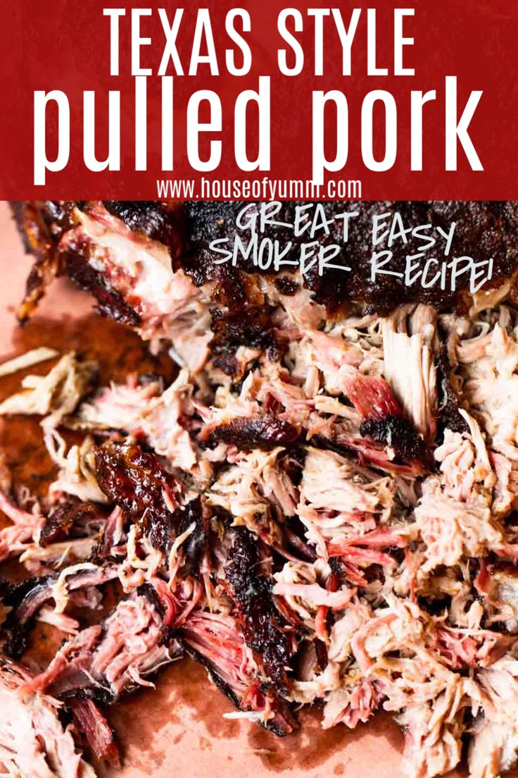 pulled pork on a plate with text overlay that reads texas style pulled pork