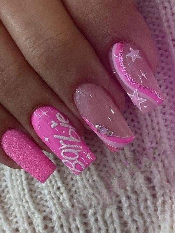 Orange Nail Art, Barbie Pink Nails, Birthday Nail Designs, Unghie Nail Art, Nail Art For Beginners, Glamorous Nails, Crazy Nails, Party Nails, Nails For Kids