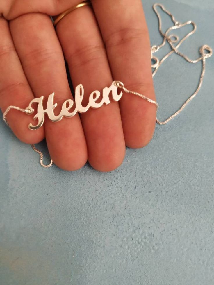 925 Sterling Silver Name Necklace - Personalized Pendant - Big Name Pendant - Cursive Font - Helen . . . . . . . . . . . . . . . . . . . . . . . . . . . . . . . . . . . . . . . . . . . . . . . . . . . . . . . . . . Looking for a thoughtful gift for your loved one? You will love this high quality925 Sterling Silver Name necklace. This is a perfect gift for your girlfriend or wife. Personalize it with her name in a beautiful font. This lovely 925 Sterling Silver name necklace is made to order. Cho Elegant Hallmarked Sterling Silver Custom Necklace, Classic Custom Pendant Necklace, Dainty 14k Gold Custom Necklace In Silver, Personalized Silver 925 Stamped Jewelry, Dainty 14k Gold Necklace In Silver Color, Silver Custom Necklace In Dainty Style, Elegant Personalized Sterling Silver Jewelry, Custom Sterling Silver Pendant Necklace In White Gold, Custom White Gold Sterling Silver Pendant Necklace