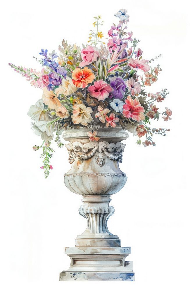 a white vase filled with lots of colorful flowers