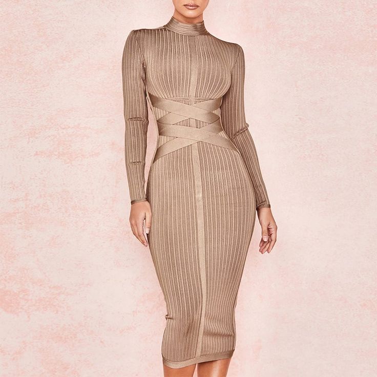 Long Sleeve Ribbed Midi Bandage Dress Midi Bandage Dress, Long Sleeve Bandage Dress, Coctail Dresses, Bandage Midi Dress, Bandage Dress Bodycon, Party Dress Long Sleeve, Black Clothing, Bodycon Dress Parties, Backless Wedding Dress