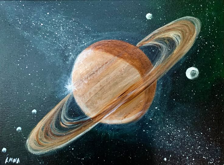 an artist's rendering of the planet saturn as it appears to be floating in space