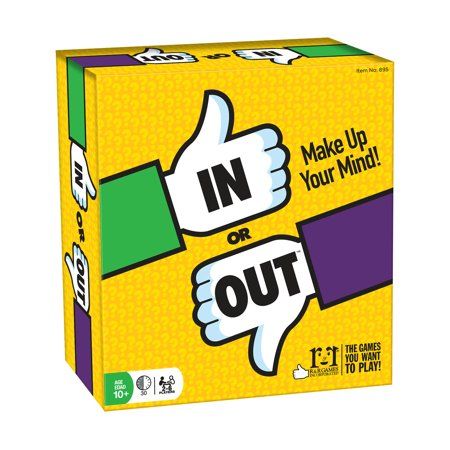 an in or out board game with two thumbs up and the words make up your mind