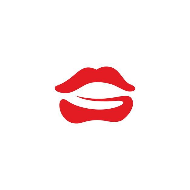 a red lips logo on a white background