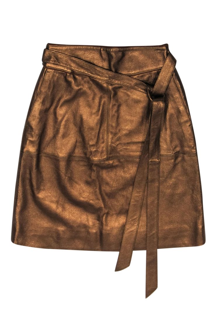 Current Boutique-Marc by Marc Jacobs - Bronze Metallic Leather Skirt w/ Waist Ties Sz 4 Waist Sash, Exposed Seams, Chic Blouses, Metallic Leather, Marc By Marc Jacobs, Waist Tie, Marc Jacobs, Leather Skirt, Size 4