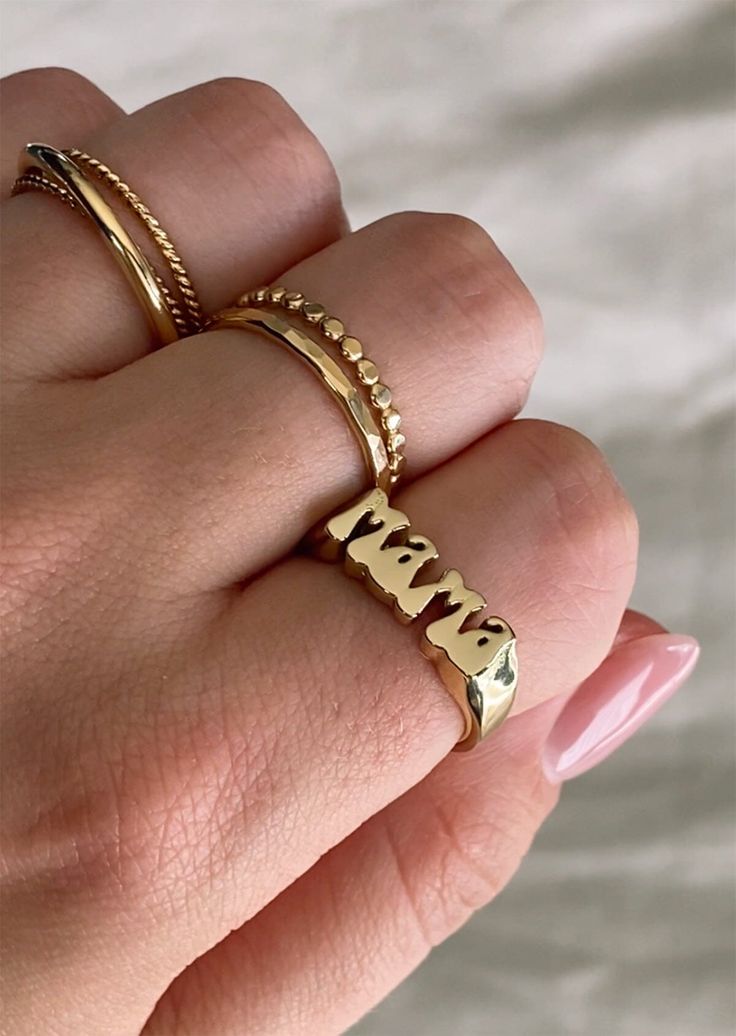 Groovy Mama Ring Trendy Gold Rings For Anniversary, Trendy Gold Rings With Polished Finish, Trendy Polished Gold Rings, Trendy Gold Plated Rings For Anniversary, Trendy Gold-plated Anniversary Rings, Trendy Gold Jewelry For Anniversary, Trendy Personalized Gold Rings, Trendy Gold Midi Rings For Anniversary, Trendy 14k Gold Ring