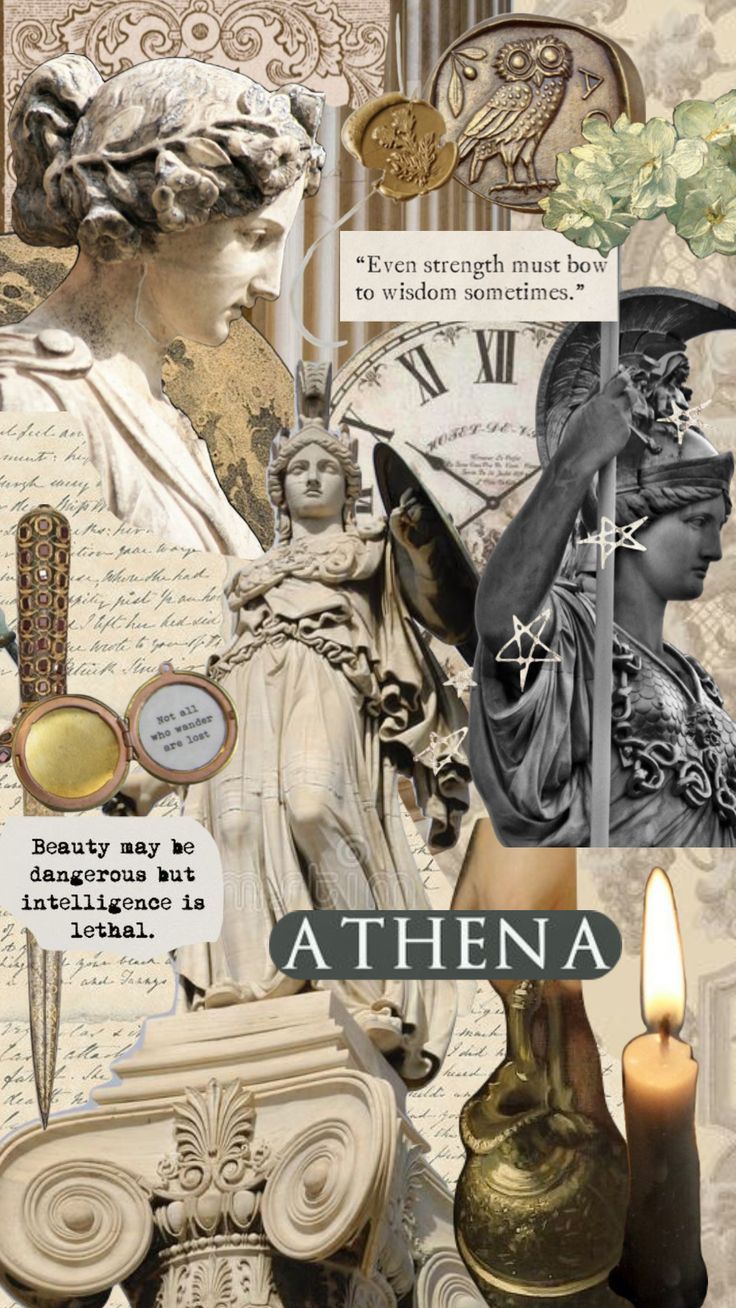 a collage of ancient greek and roman art with the words athena on it