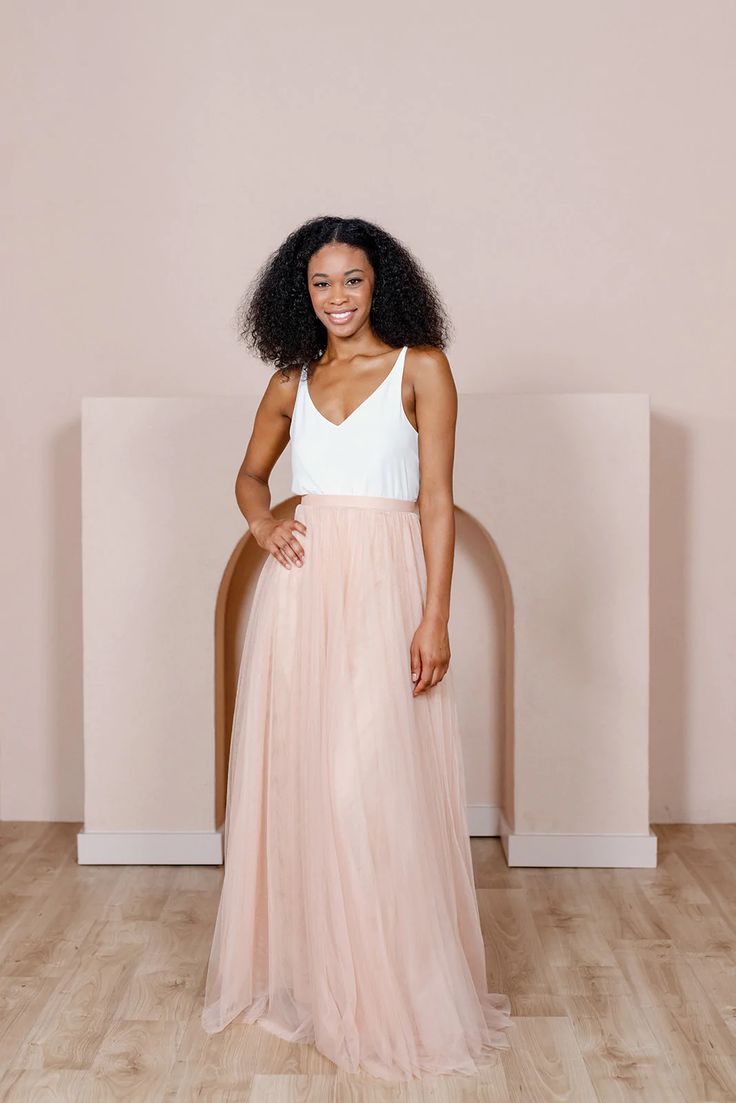 Skylar Tulle Skirt Bridesmaid Rust, Sage Skirt, Tulle Skirt Bridesmaid, Tulle Skirts Outfit, Skirts And Tops, Wedding Parties Colors, Rehearsal Dinner Dresses, Crepe Top, Bridesmaid Dress Colors