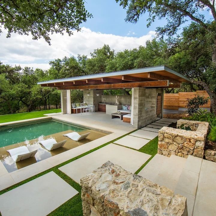 75 Pool House Ideas You'll Love - June, 2024 | Houzz Lap Pool Designs, Pool Pergola, Modern Pool House, Ledge Lounger, Pool Pavilion, Pool Shade, Patio Grande, Pool House Plans, Pool Remodel