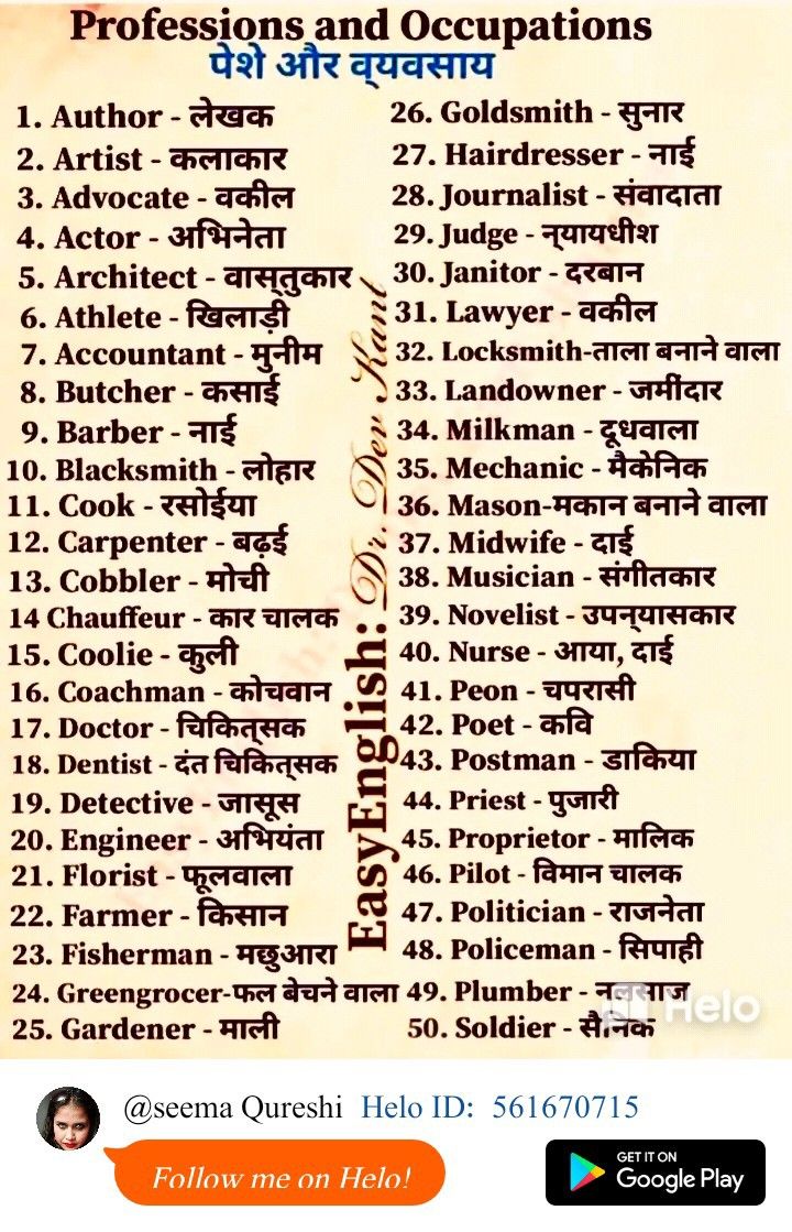 an old poster with the names of various professions in different languages and numbers on it