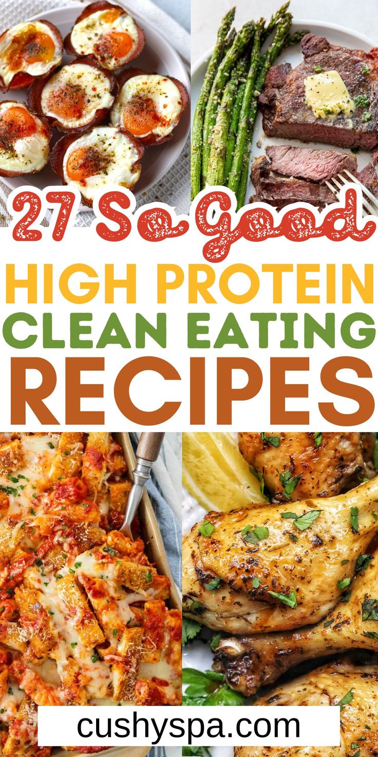 high protein clean eating recipes with text overlay