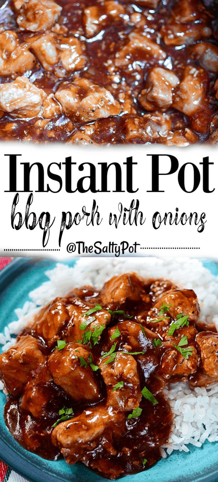 instant pot bbq pork with onions served over rice