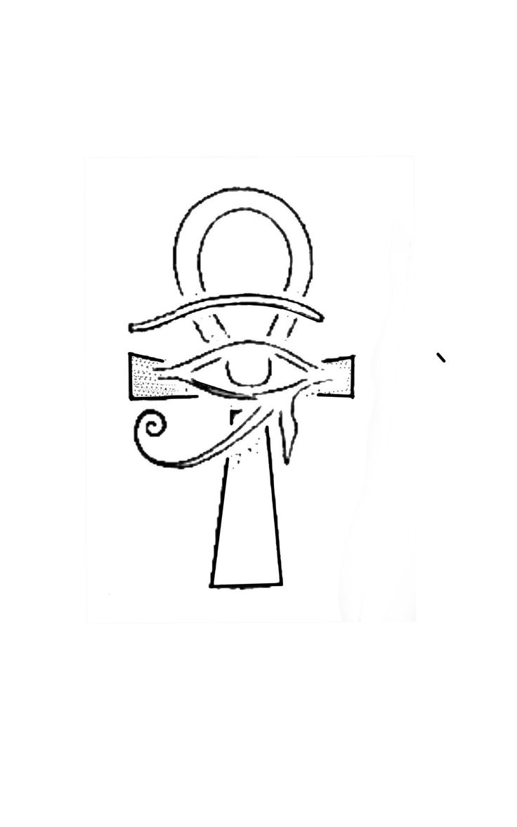 an egyptian cross with the eye of horush drawn in black ink on a white background