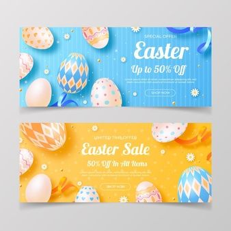 two easter sale banners with colorful eggs