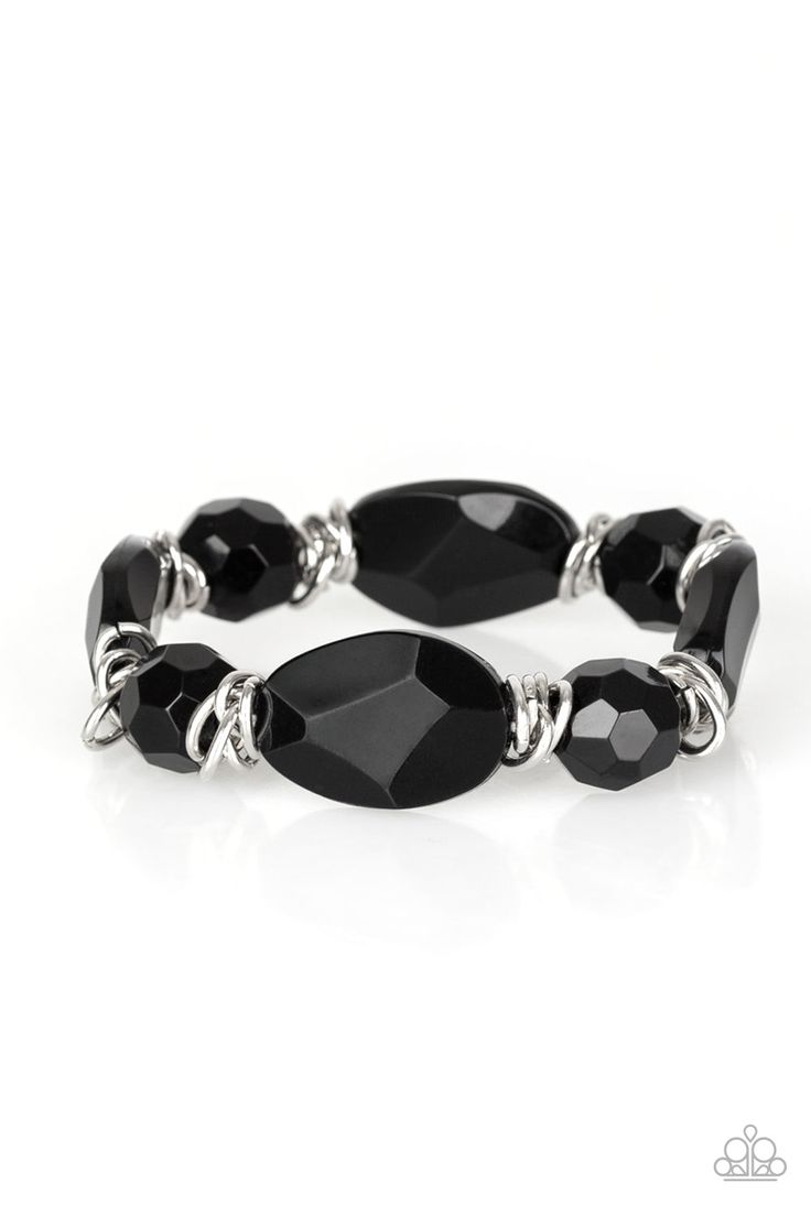 Brushed in a faux-rock finish, a collection of faceted black beads and shimmery silver links are threaded along a stretchy band around the wrist for a flavorful look. Sold as one individual bracelet. Faux Rock, Black Bracelet, Bracelet Online, Black Bracelets, Band Bracelet, Paparazzi Accessories, Paparazzi Jewelry, Silver Accents, Black Stretch