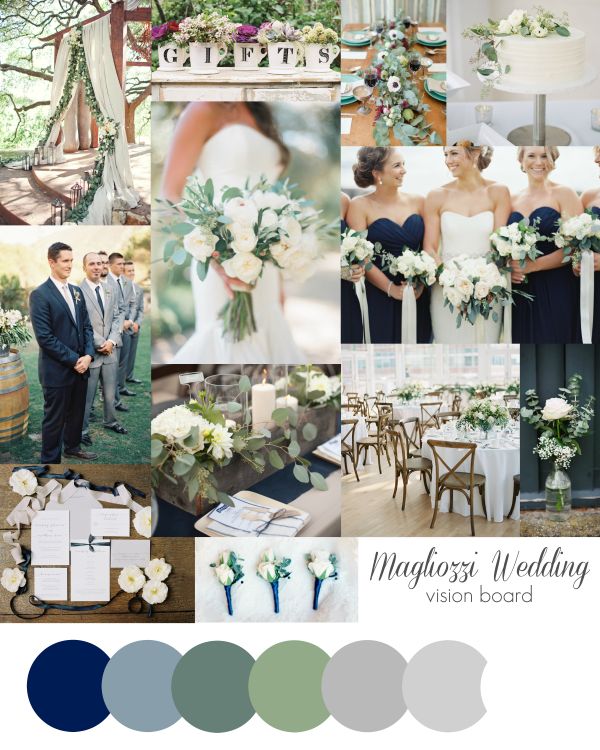 the wedding color scheme is blue, green and white