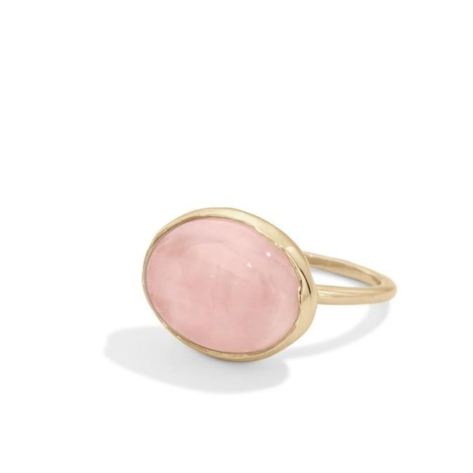 a beautiful 14k yellow gold ring with a rose quartz stone handmade in brooklyn by jewelry designer blanca monrós gómez. reclaimed gold used. Elegant Opal Ring With Large Round Stone, 14k Gold Fine Jewelry With Large Stone, Elegant Domed Moonstone Gemstone Ring, Elegant Round Opal Ring With Large Stone, Elegant Oval Moonstone Stackable Ring, Chic Round Promise Rings, Stackable Oval Dome Ring, Elegant Opal Ring With Large Stone, Elegant Topaz Ring With Large Stone