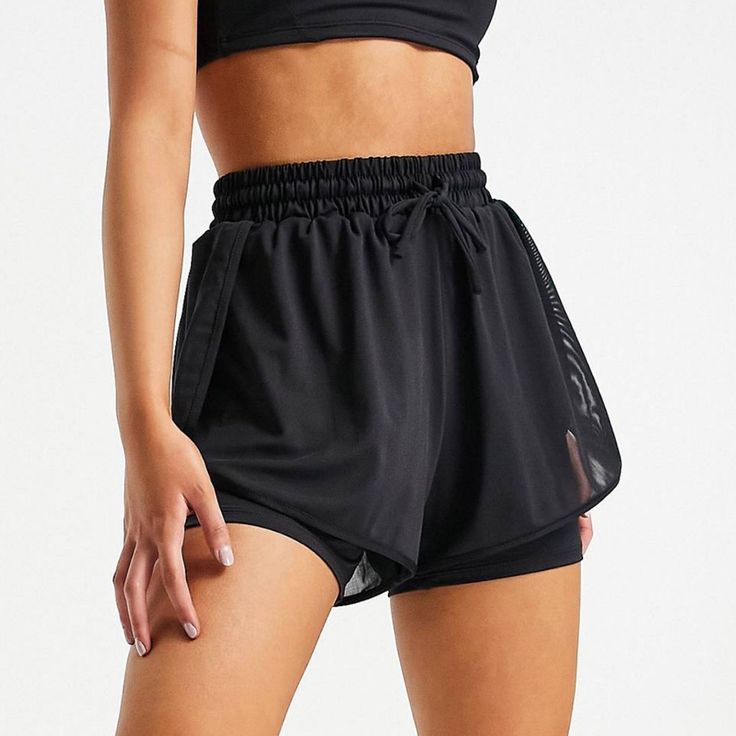 Originally Bought From Asos. Never Worn, Size Small Black Bottoms For Gym In Summer, Black Summer Gym Bottoms, Black Bottoms For Summer Workout, Black Gym Bottoms For Beach Season, Black Athletic Shorts With Built-in Shorts For Summer, Black Bottoms With Built-in Shorts For Beach Season, Black Sports Bottoms For Summer, Black Athleisure Bottoms For Summer, Black Athletic Shorts For Gym In Summer