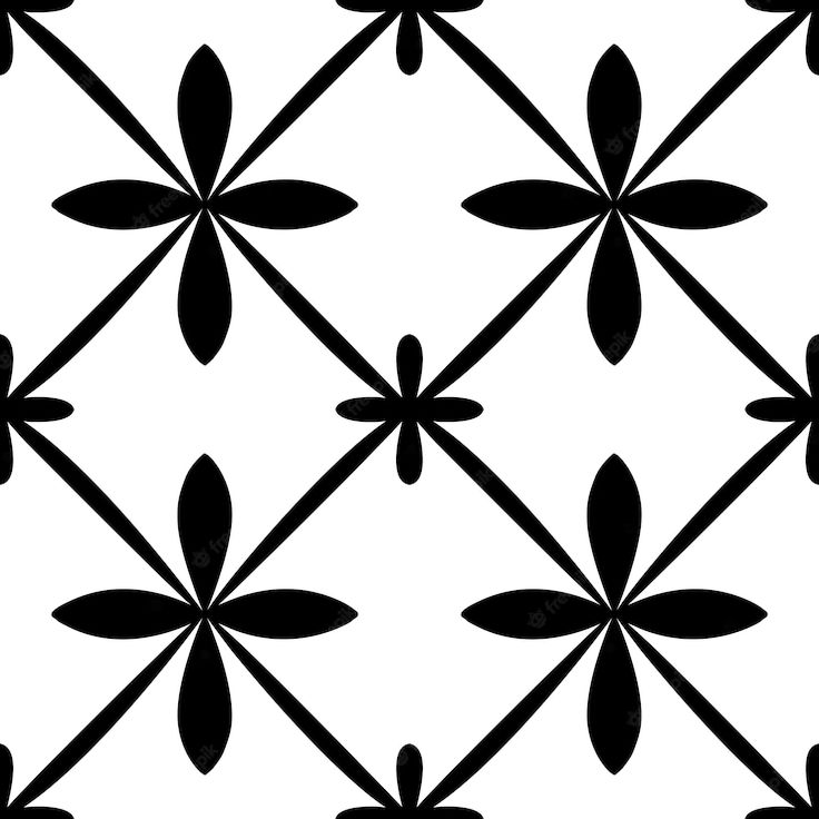 an abstract black and white pattern with flowers on the diagonal grid, suitable for wallpaper or fabric