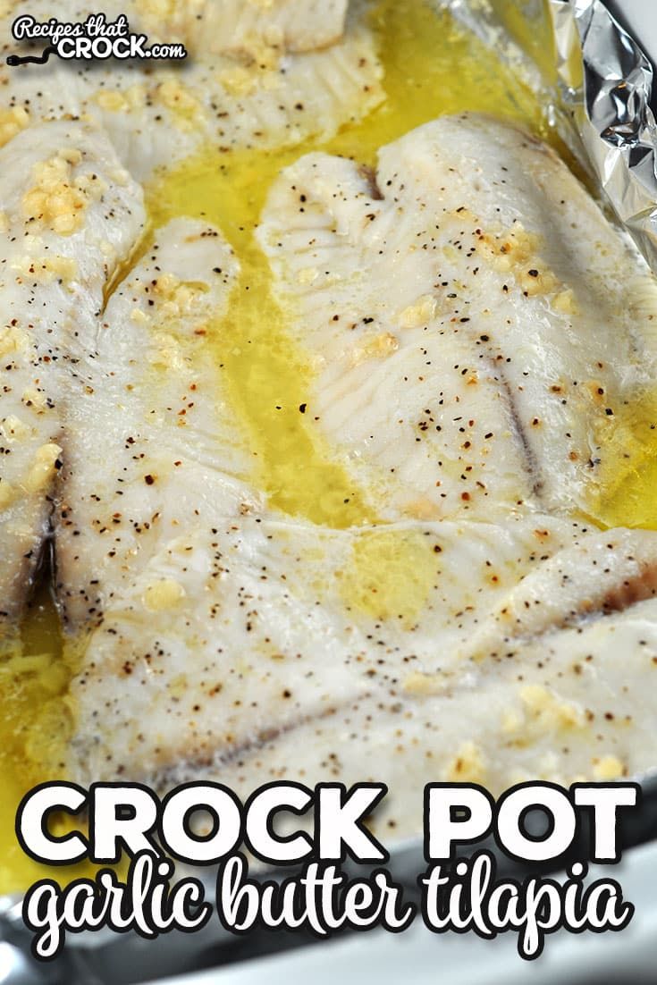 a close up of food in a pan on a table with the words crock pot garlic butter tila