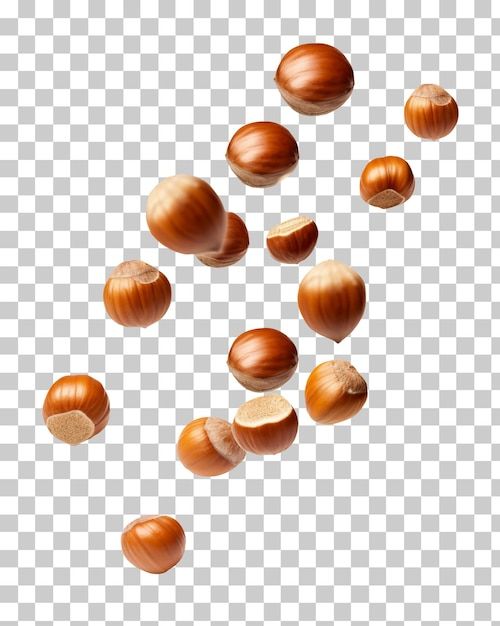 an arrangement of nuts on a transparent background