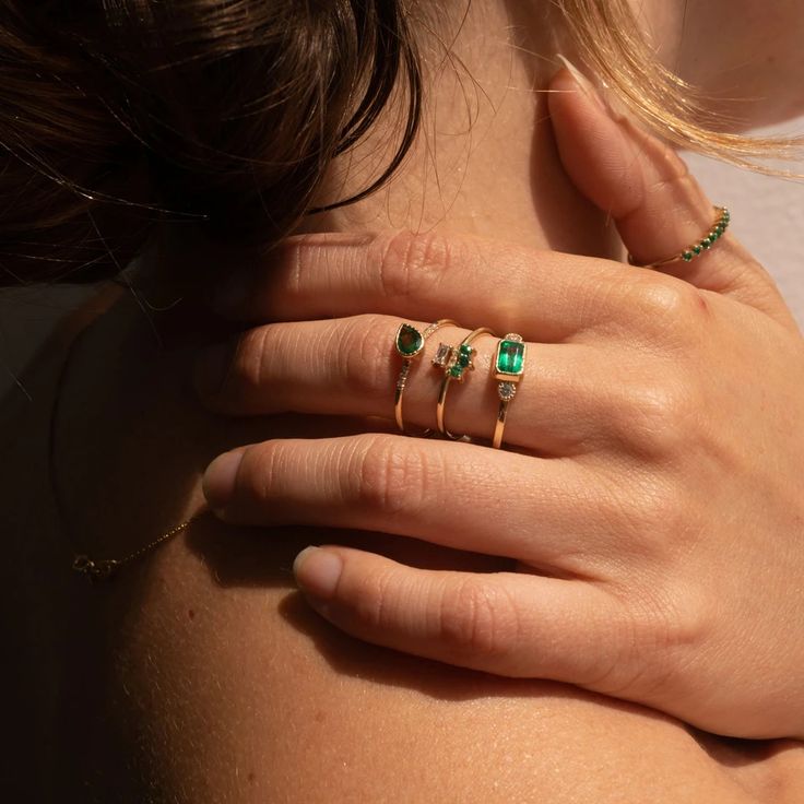 Emerald Lexie Ring Multi Band Ring, Jennie Kwon, Gemstone Engagement, Bridal Bracelet, Copper Rings, Emerald Jewelry, Gemstone Engagement Rings, Ring Size Guide, American Jewelry