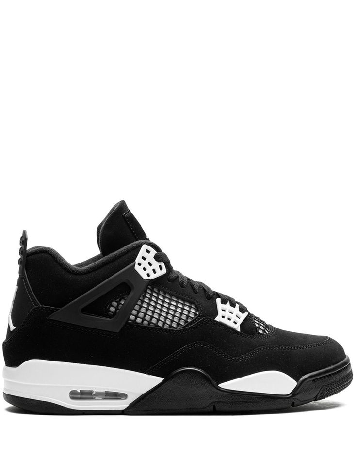 black/white mesh panelling signature Jumpman motif round toe front lace-up fastening pull-tab at the heel branded insole rubber sole These styles are supplied by a premium and authenticated sneaker marketplace. Stocking only the most sought-after footwear, they source and curate some of the most hard to find sneakers from around the world. White Thunder Jordan 4, Jordan Fours, Baddie Shoes, Retro Jordans, Black And White Jordans, Jordan 4 White, Black Jordans, White Mesh, Air Jordan