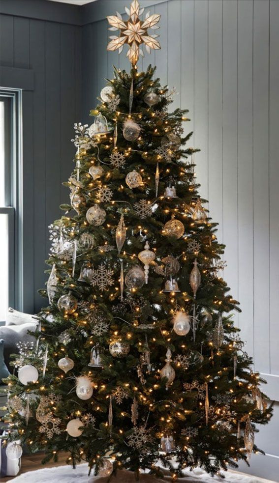 a decorated christmas tree in a living room