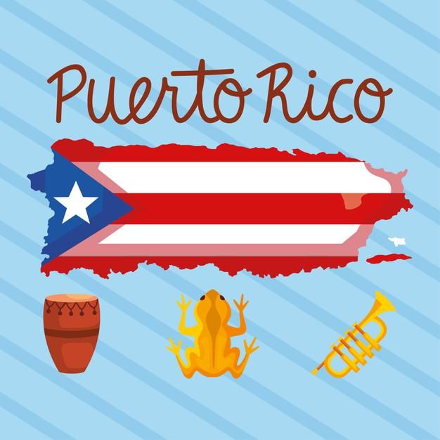 the puerto flag with different items around it