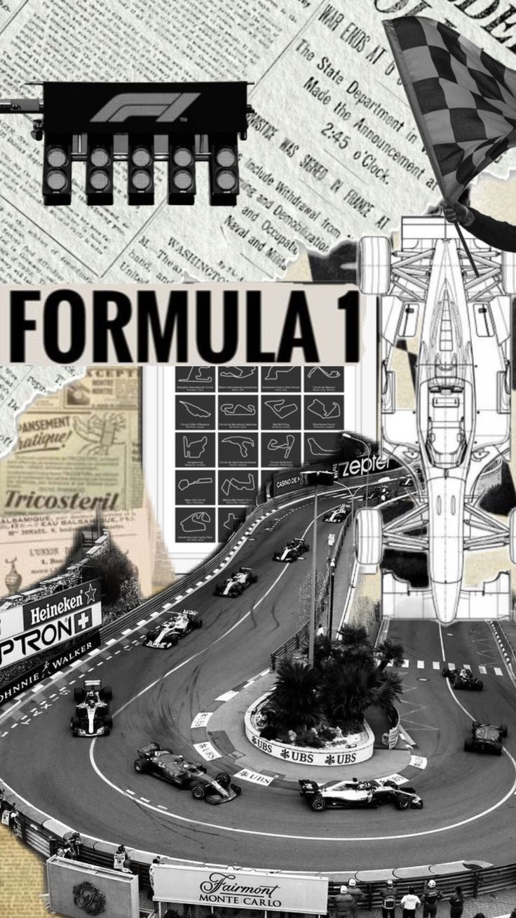 a collage of cars driving down a road with the words formula 1 on it