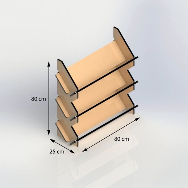 a three tiered book shelf with measurements