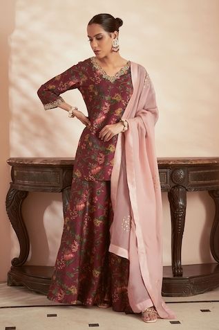 Buy Yellow Brocade Woven Floral Sweetheart Sleeveless Kurta Sharara Set For Women by Shyam Narayan Prasad Online at Aza Fashions. Sleeveless Kurta, Sharara Pants, Kurta Sharara Set, Kurta Sharara, Short Kurta, Sharara Set, Organza Dupatta, Embroidered Jacket, Signature Print