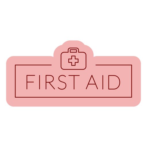 the first aid sticker is pink and has a medical cross on it, as well as