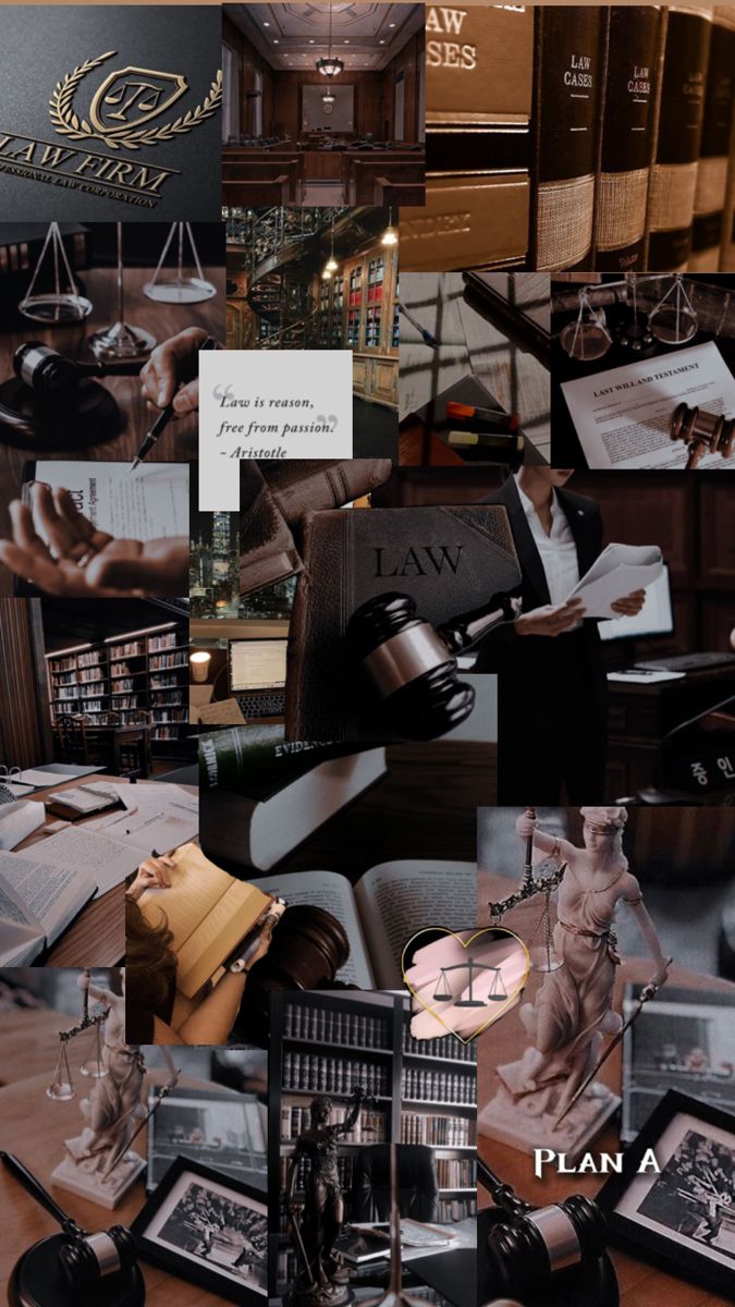 a collage of law related images including books and pictures