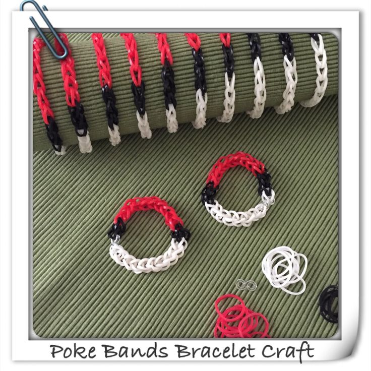 several different types of bracelets on a green surface with the words poke bands bracelet craft