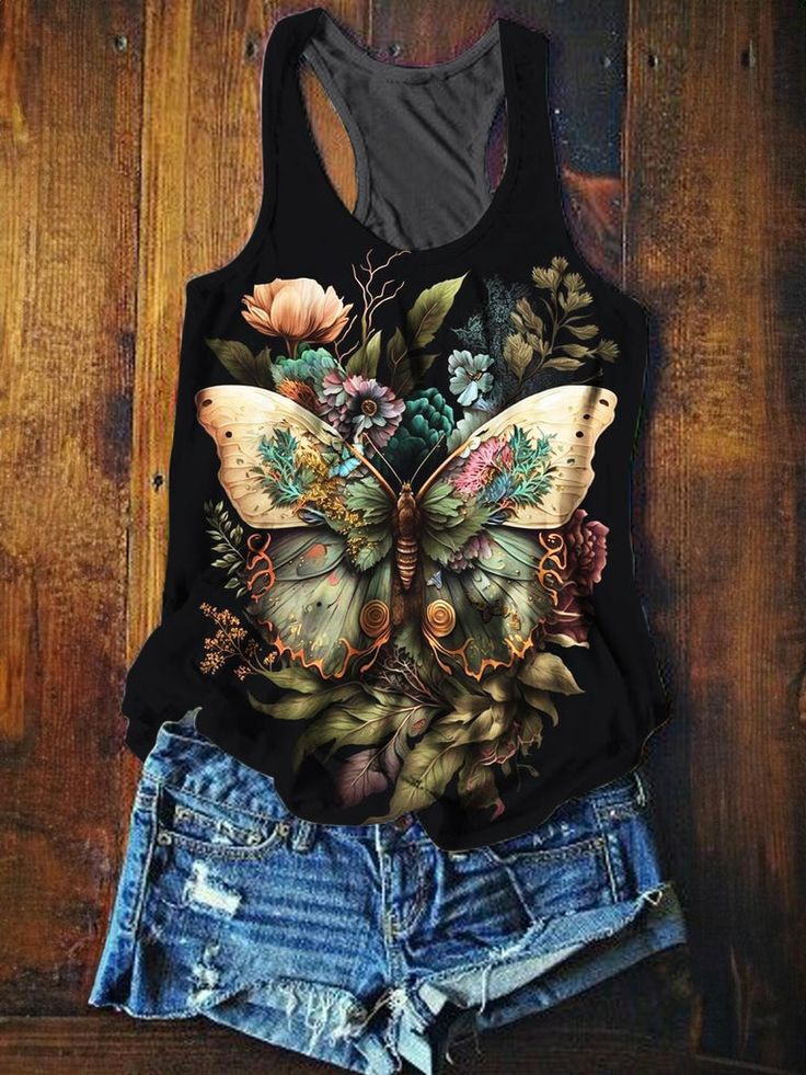 Casual Tank Tops, Top Gifts, Dark Fashion, Casual Party, The Clothes, Butterfly Print, Festival Fashion, Western Fashion, Mens Tank Tops