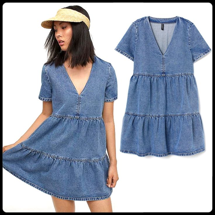 Super Cute Short Denim Dress With A V-Neck, Short Sleeves And Gathered Seam At The Hem. Size Xs (It Actually Says Xxs But Fits Like A Xs Or Small/S). 100% Cotton. New With Tags! Light Wash Cotton V-neck Denim Dress, Trendy V-neck Denim Dress For Day Out, Spring Trendy V-neck Denim Dress, H&m Denim Dresses For Spring, Casual Denim V-neck Dress, Denim V-neck Mini Dress, V-neck Denim Mini Dress, Blue Denim V-neck Dress, Spring Denim Dress By H&m