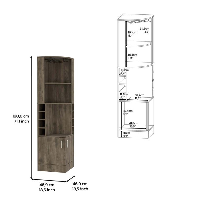 a tall bookcase with two shelves and measurements