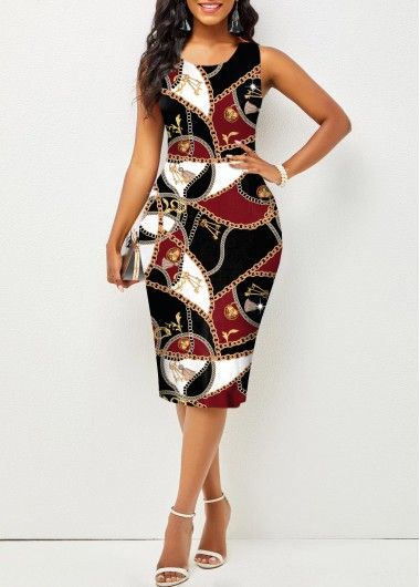 Color:Multi Color;Size:S;Size:M;Size:L;Size:XL;Size:XXL;Decoration:Bodycon;Package Contents:1 X Dress;Color Scheme:Multi Color;Season:Summer;Style:Elegant;Silhouette:Sheath;Sleeve&apos;s Length:Sleeveless;Dress Length:Mid Calf;Pattern Type:Print;Neckline:Round neck;Washing Instructions:Hand Wash;Composition:95% Polyester, 5% Spandex; Style Bleu, Mode Rose, Straight Clothes, Sleeveless Bodycon Dress, Neck Bodycon Dress, Round Neck Dresses, Hip Dress, Yellow Fashion, One Piece Dress