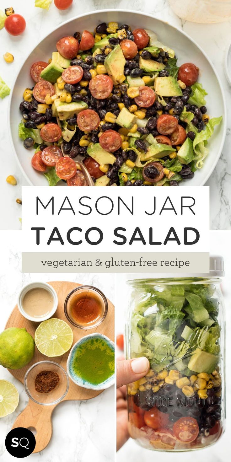 mason jar taco salad with vegetables and other ingredients