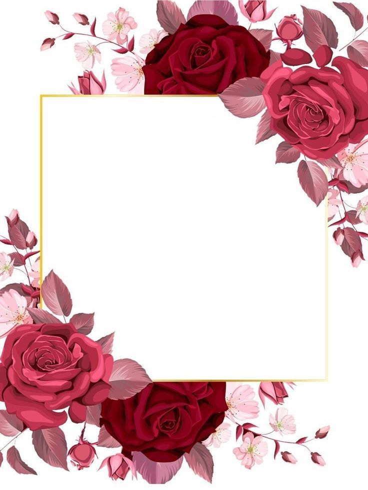 a square frame with red roses and leaves