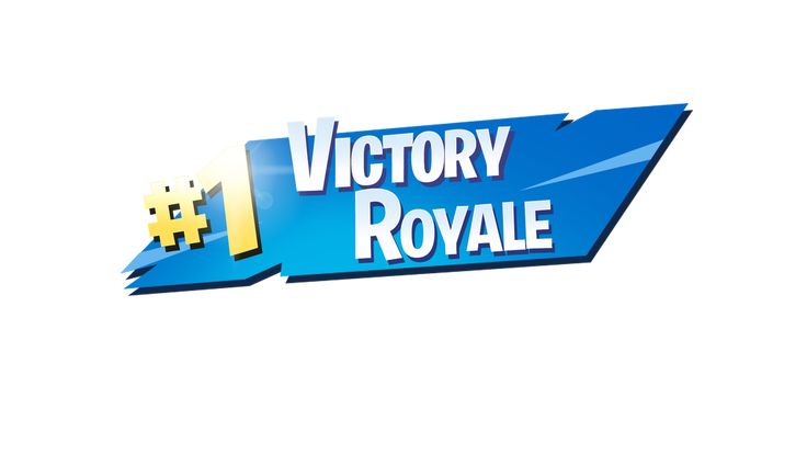 the victory royale logo is shown in blue and yellow with an arrow pointing to it