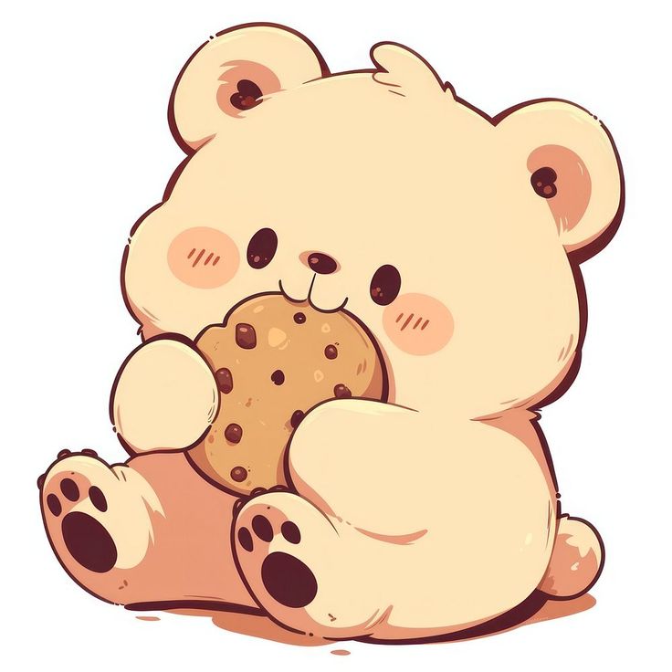 a teddy bear holding a cookie in its paws