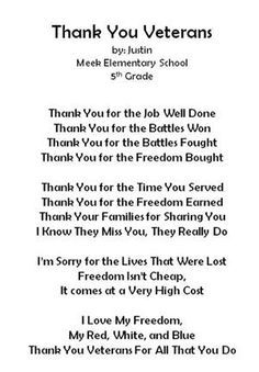 thank you veterans card with the words thank you veterans written in black on white paper