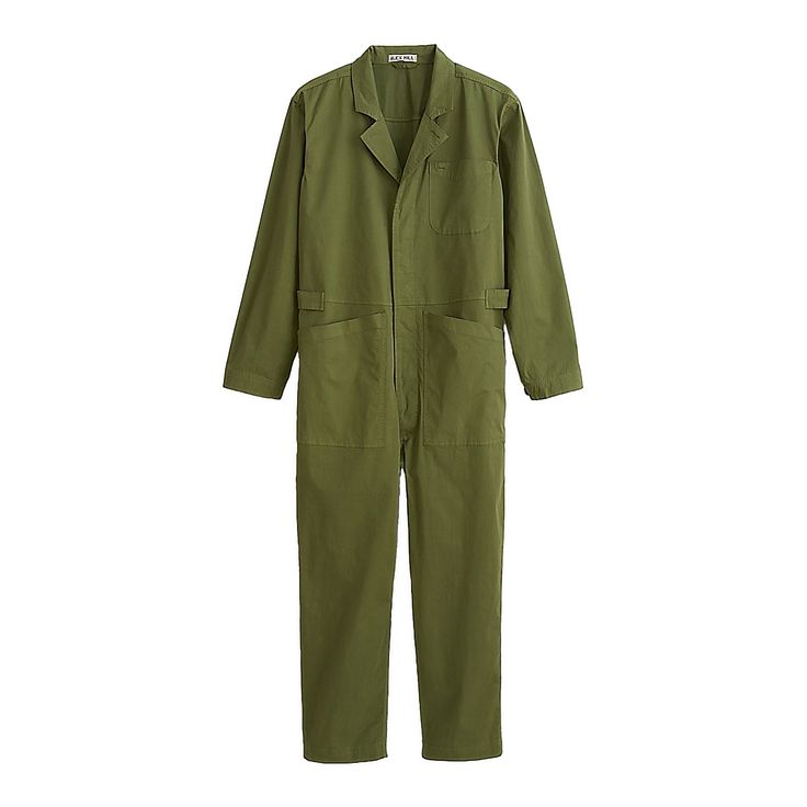 Army Green Long Sleeve Jumpsuit 98% BCI Cotton, 2% Spandex Slightly cropped leg Adjustable tabs at the waist Designed by Alex Mill Statement Skirt, Alex Mill, Party Pants, Ball Gown Skirt, Sweater Jumpsuit, Short Sleeve Jumpsuits, Green Jumpsuit, Style Inspiration Fall, Recycled Denim