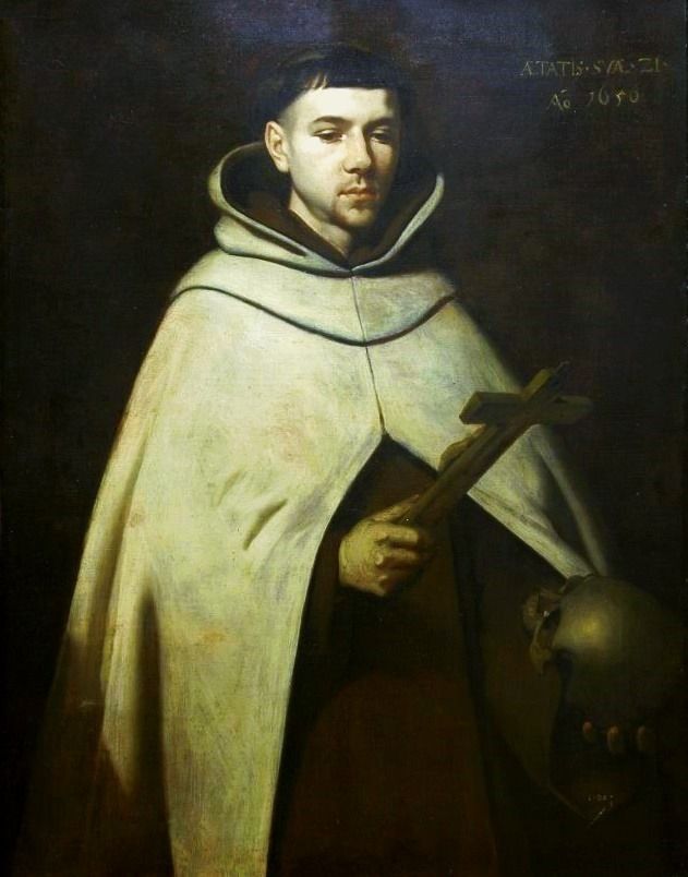 a painting of a man wearing a white robe and holding a cross