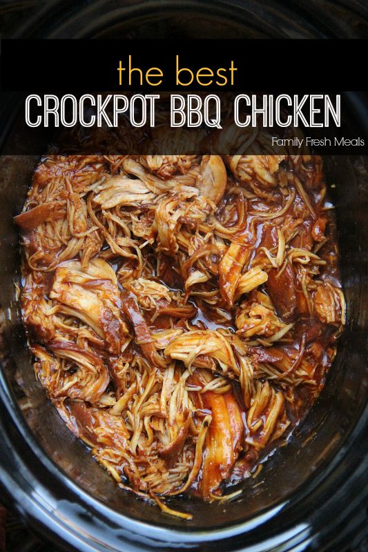 the best crockpot bbq chicken recipe in a slow cooker with text overlay