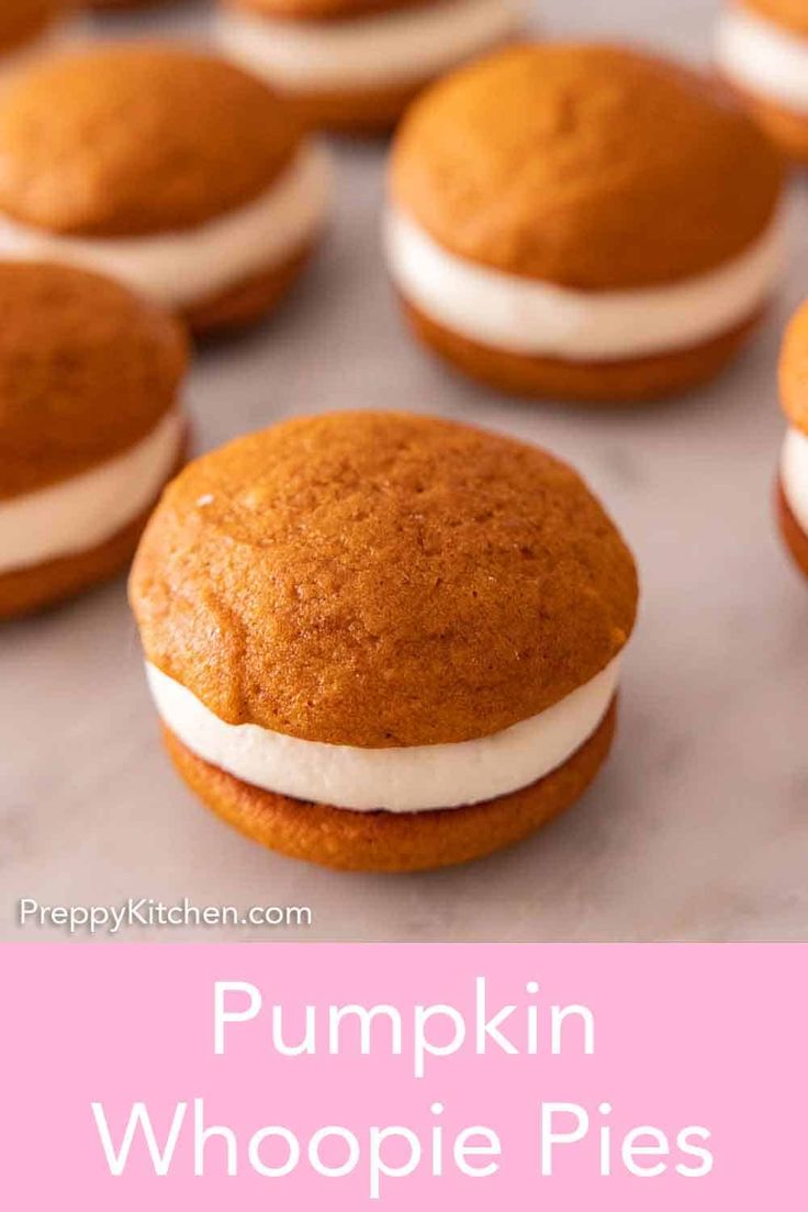 pumpkin whoopie pies on a baking sheet with the words happy kitchen com