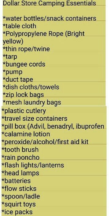the list for camping essentials is shown in this screenshote screen graber